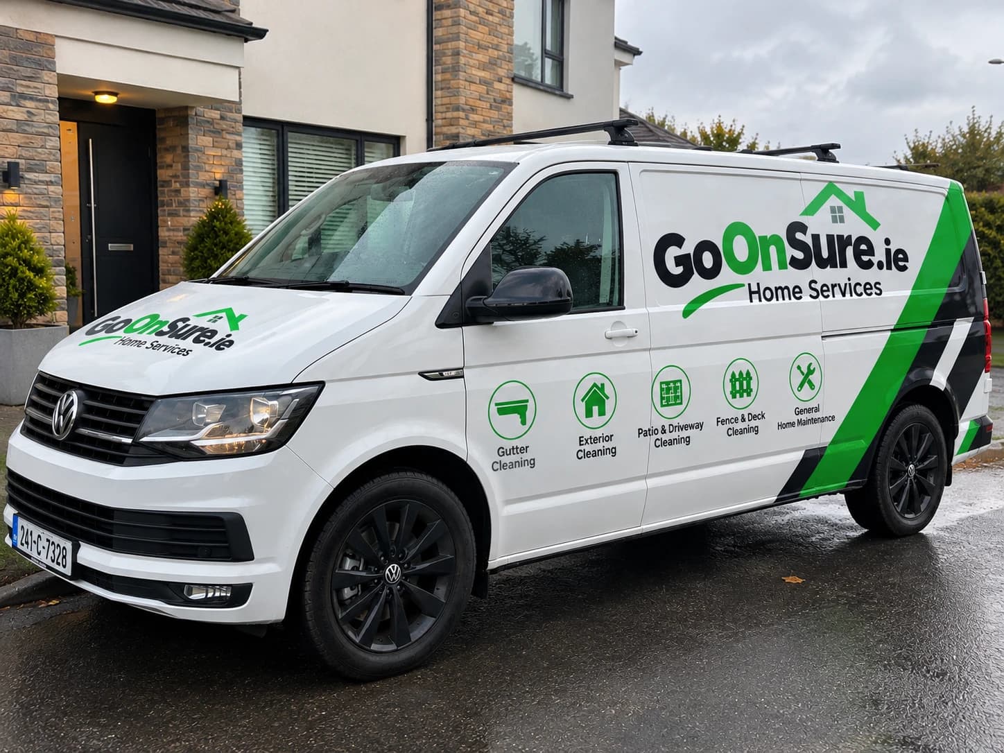 The GoOnSure.ie Home Services van parked outside a house